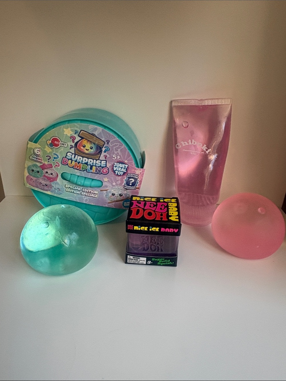 Mellowsquish toothpaste, coc oil squish, nice ice, & Teal dumpling.